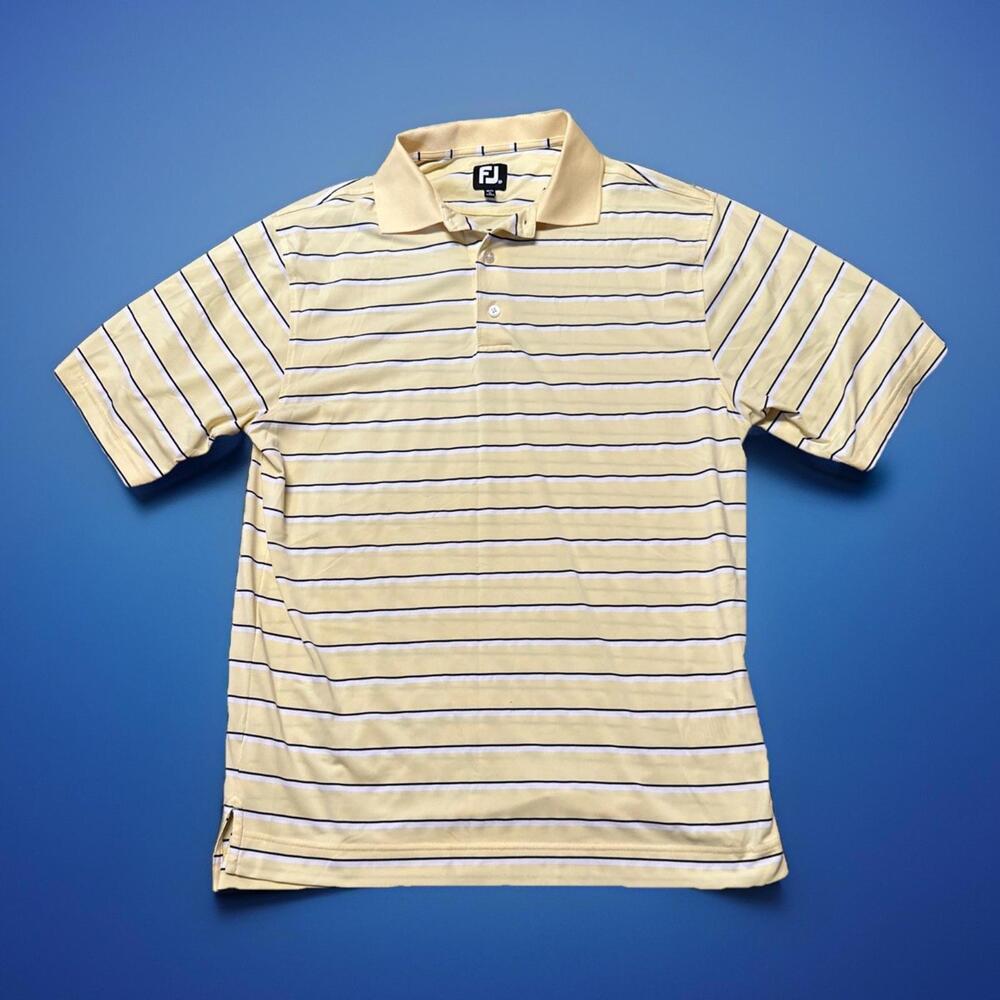FJ FootJoy Shirt Mens‎ XL Yellow Striped Short Sleeve Golf Polo Outdoors